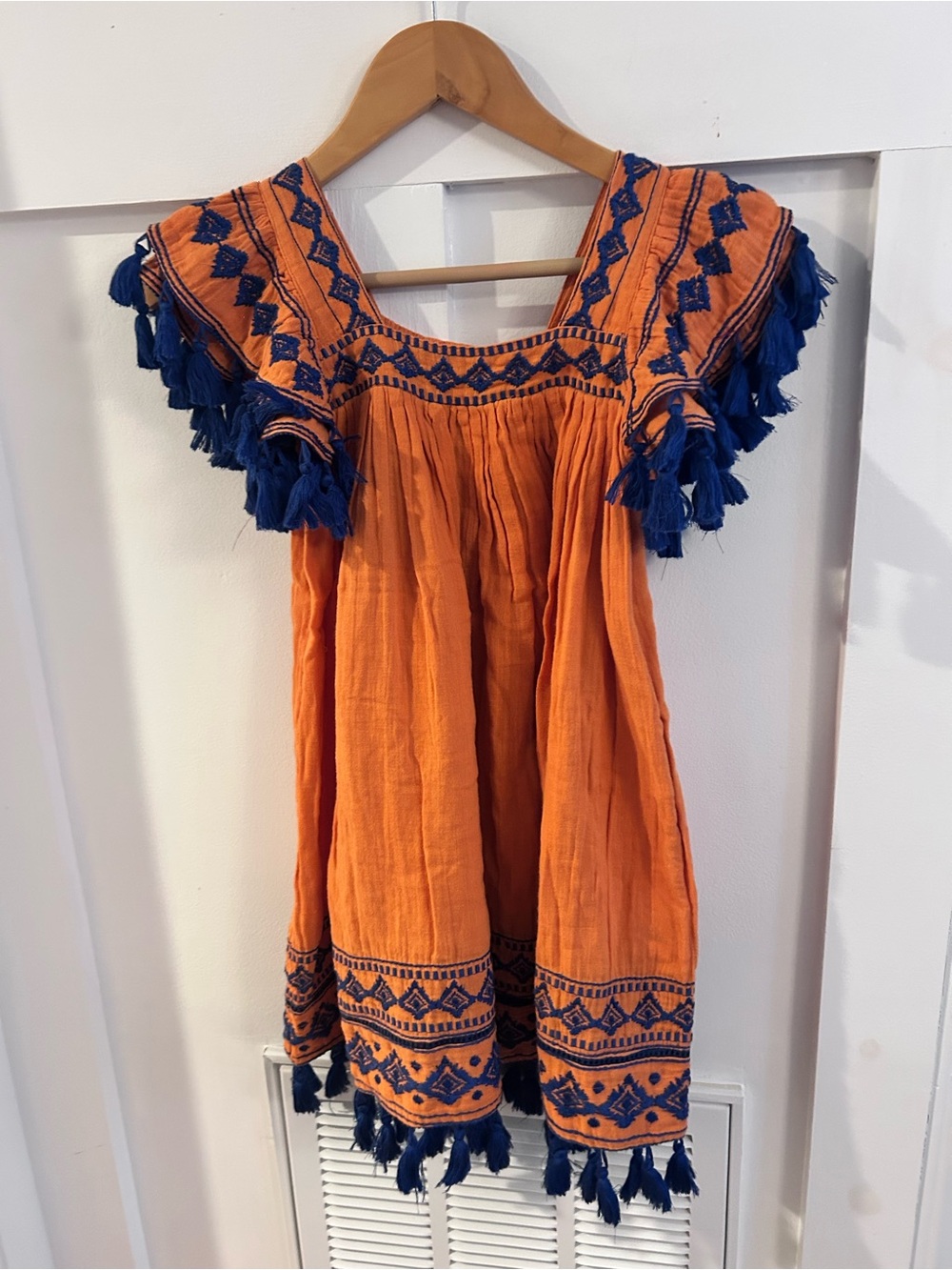 Mer St Barth Serena Tassel Dress orange navy girls 10